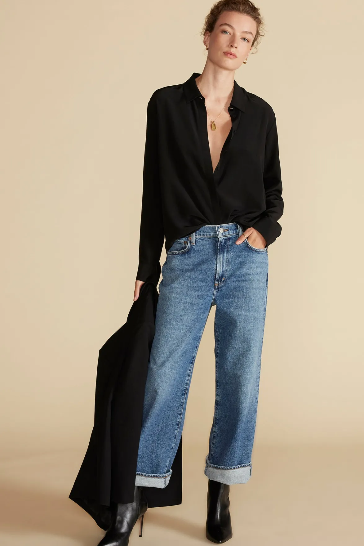 Blouses & Shirts|Tops^Amour Vert Bixby Washable Silk Blouse Black