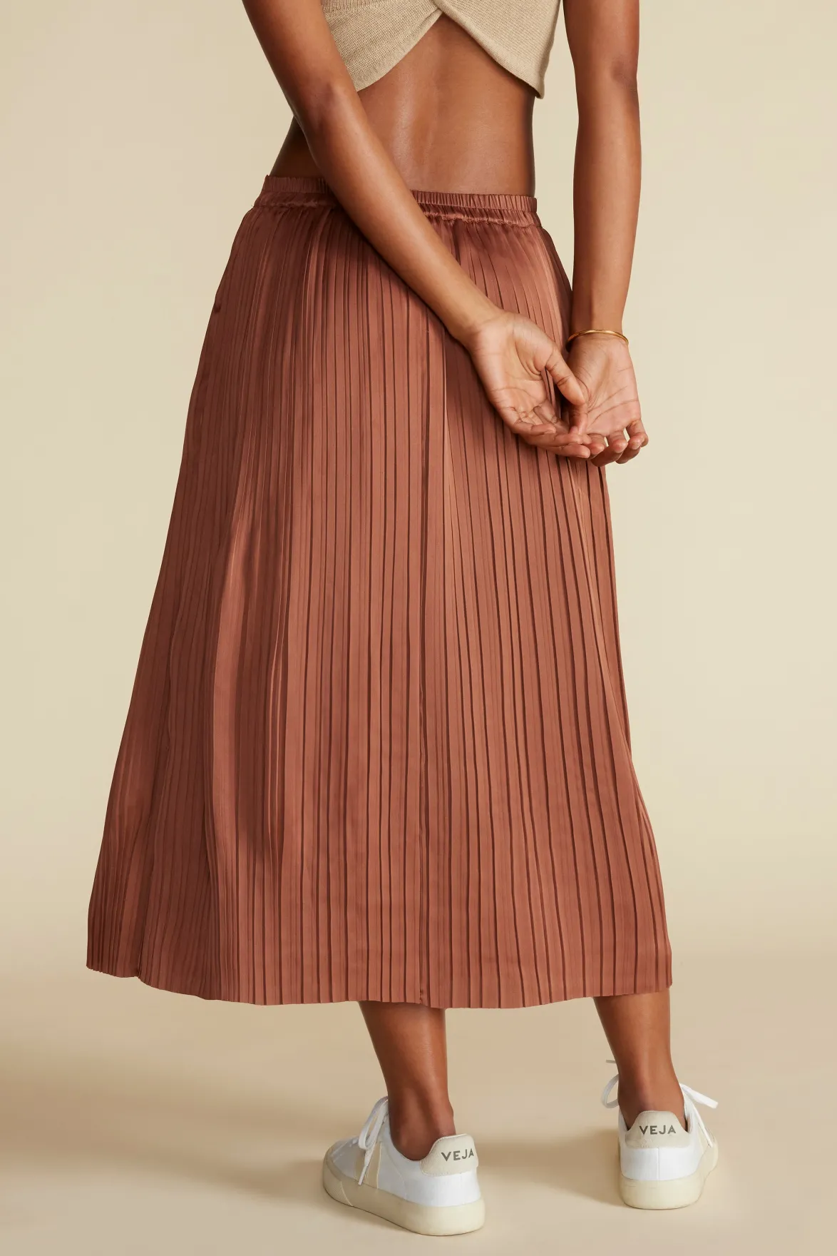 Skirts|Clearance^Amour Vert Blaze Pleated Recycled Sateen Skirt Cafe