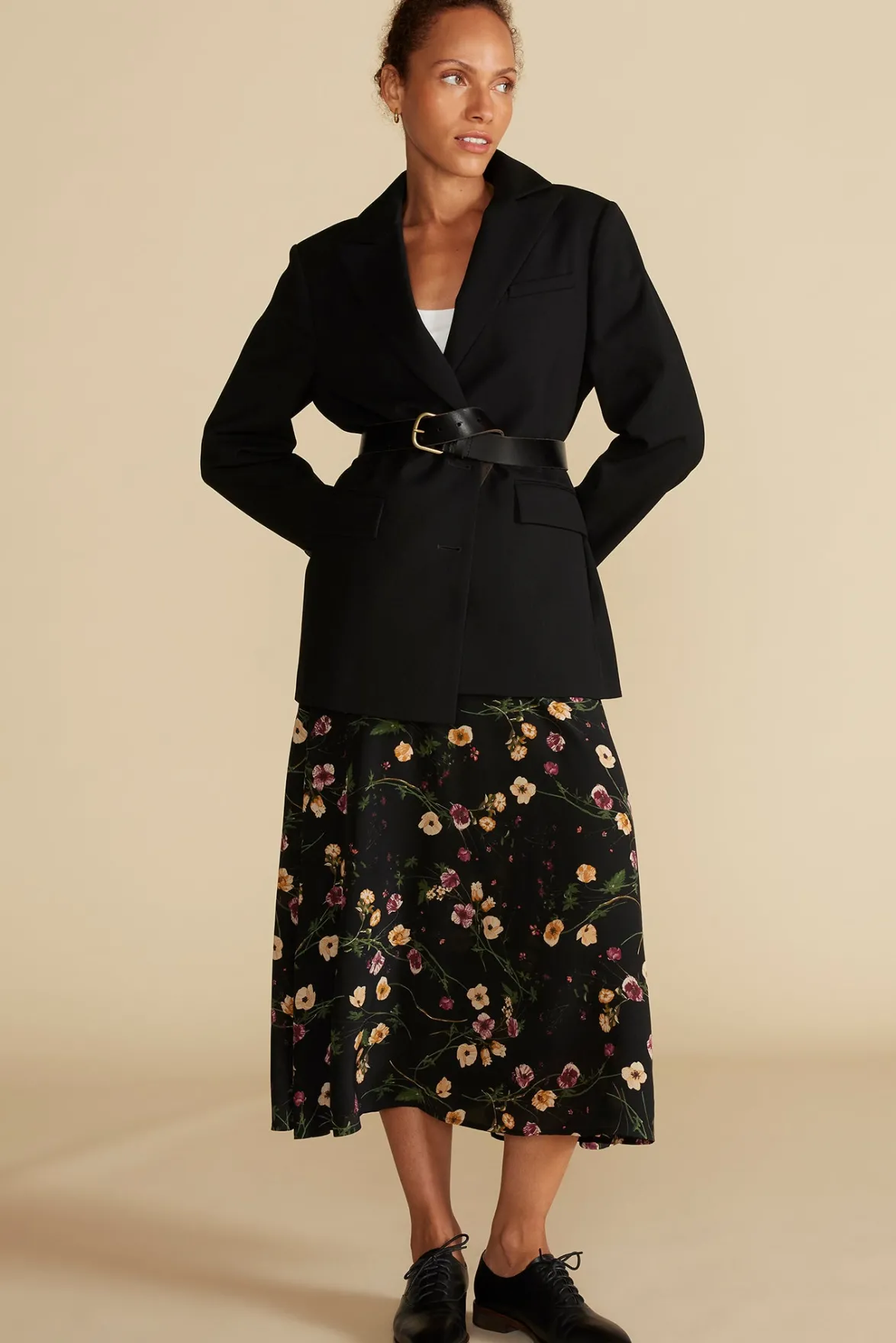 Skirts^Amour Vert Blaze Washable Silk Skirt BlackMargeuritteWildflowerPrint