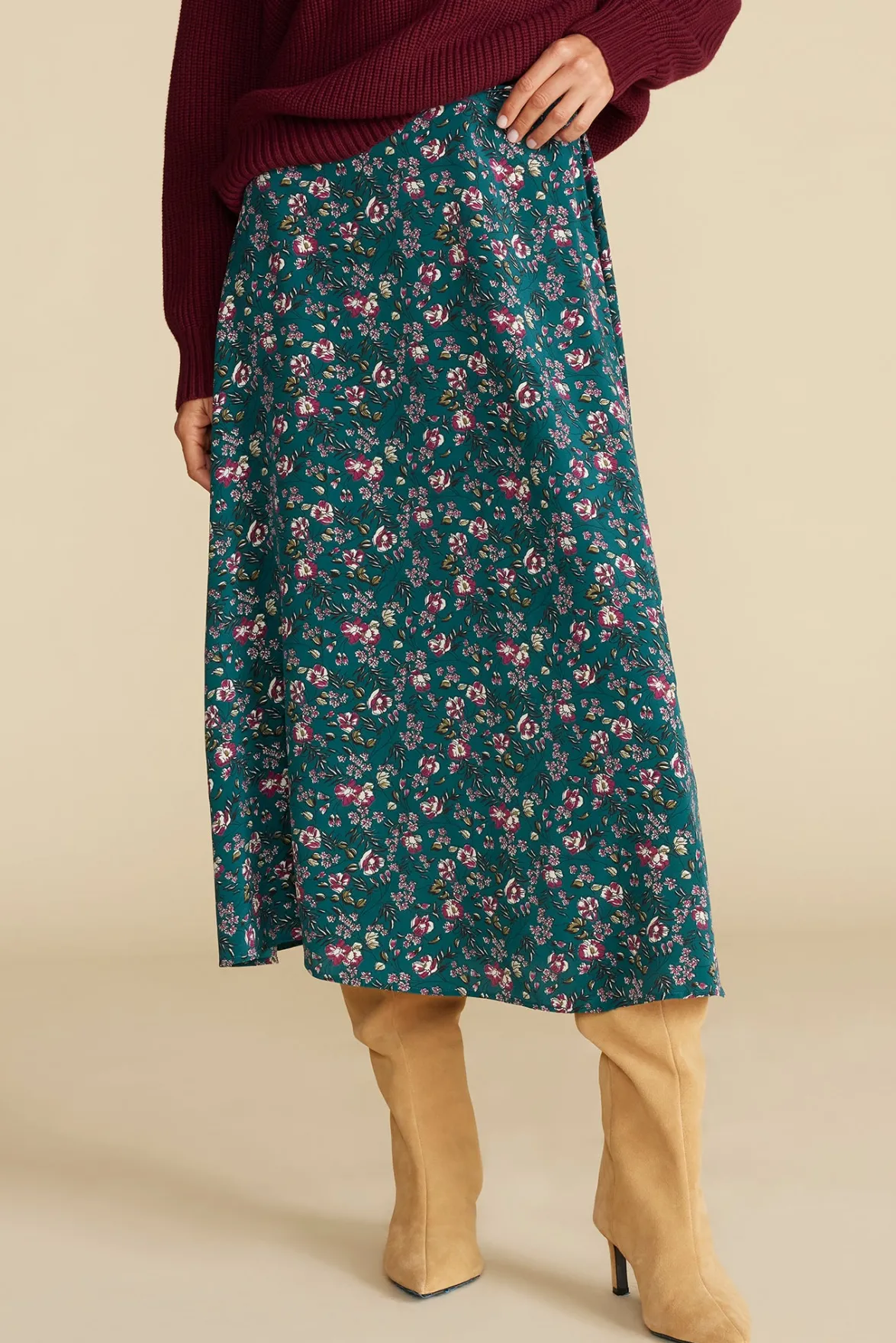 Skirts^Amour Vert Blaze Washable Silk Skirt ChloeGreenFloralPrint