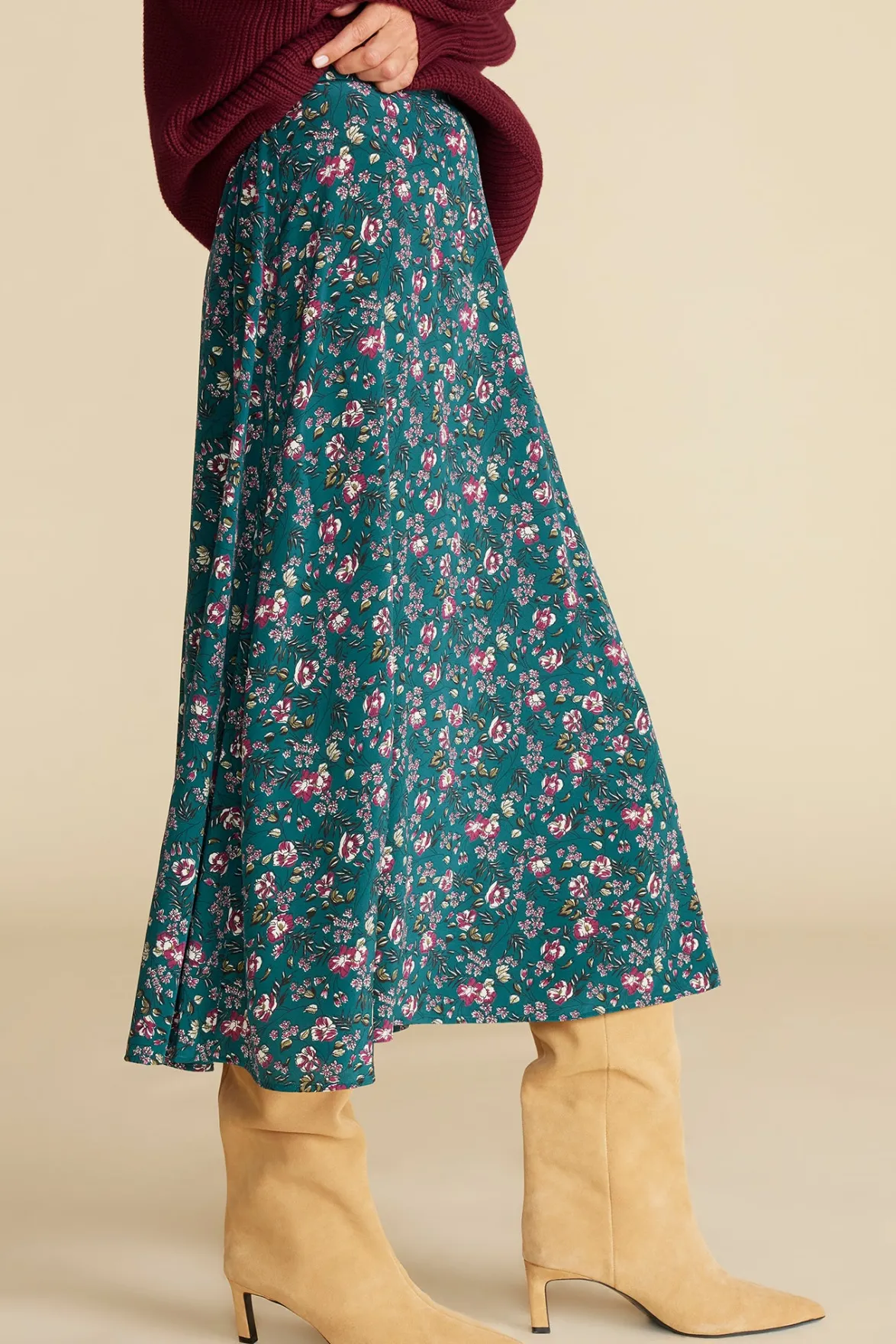 Skirts^Amour Vert Blaze Washable Silk Skirt ChloeGreenFloralPrint