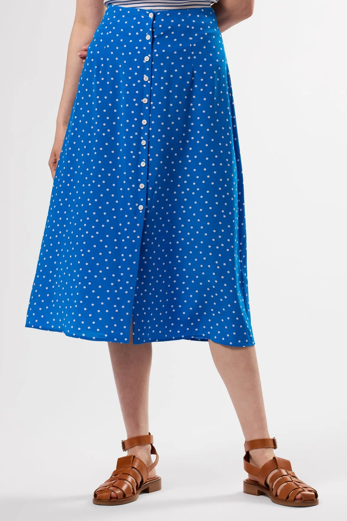 Skirts|Clearance^Amour Vert Button Front Washable Silk Skirt RivieraDotTurquoise