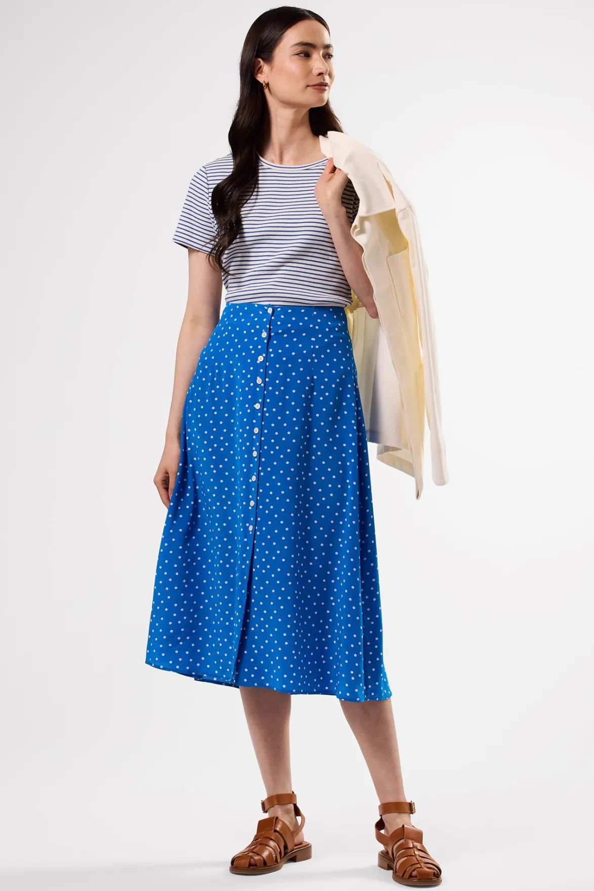 Skirts|Clearance^Amour Vert Button Front Washable Silk Skirt RivieraDotTurquoise