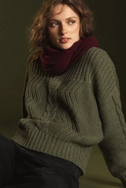 Sweaters & Cardigans^Amour Vert Cameryn Cable Knit Wool Sweater OliveGreen