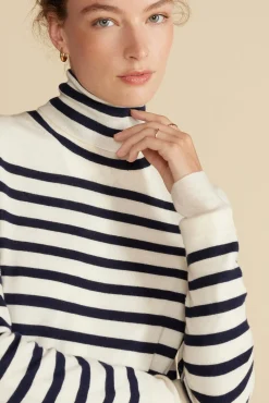 Sweaters & Cardigans|Clearance^Amour Vert Carrie Turtleneck Cashmere Sweater IvoryandNavyBlueStripe