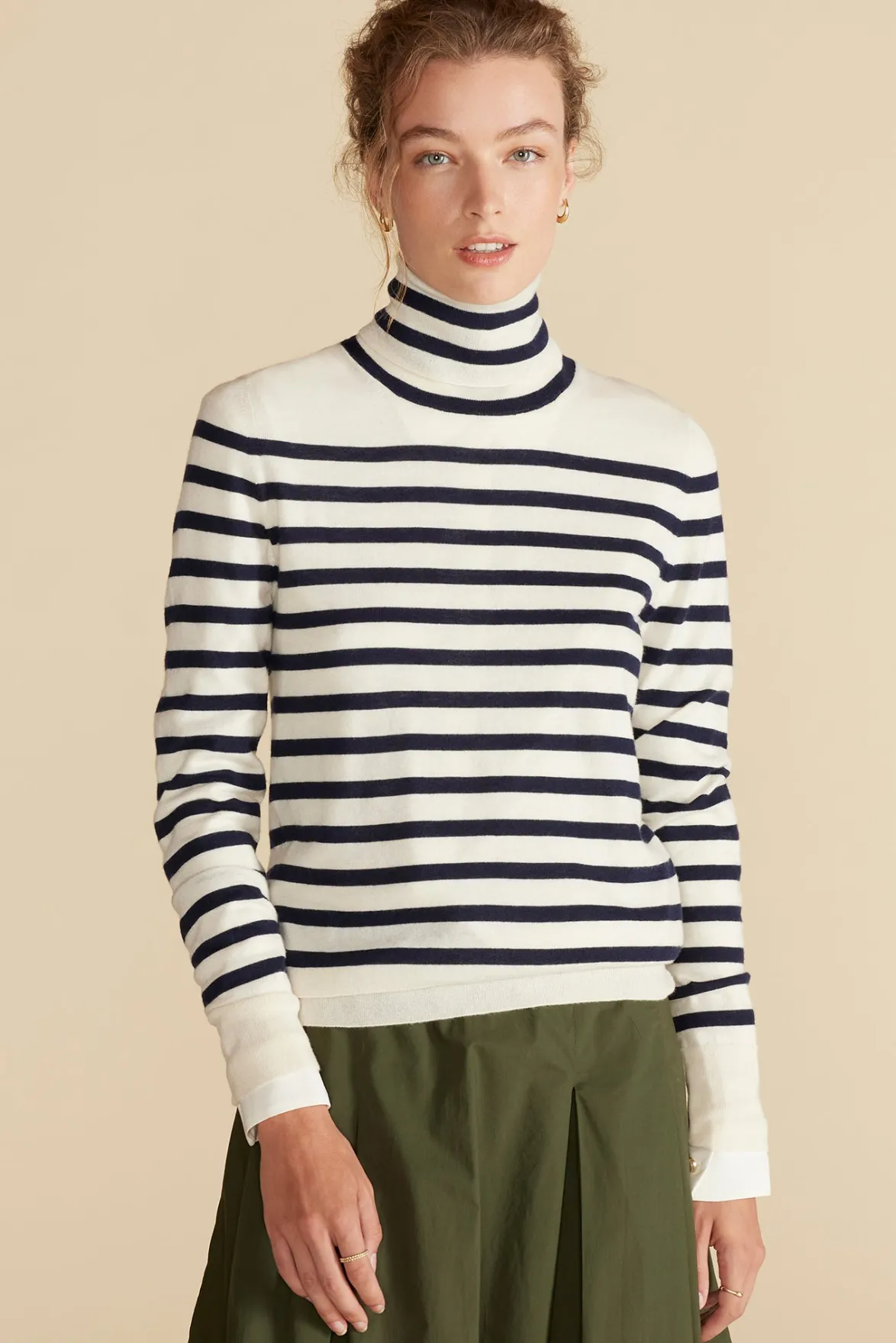 Sweaters & Cardigans|Clearance^Amour Vert Carrie Turtleneck Cashmere Sweater IvoryandNavyBlueStripe
