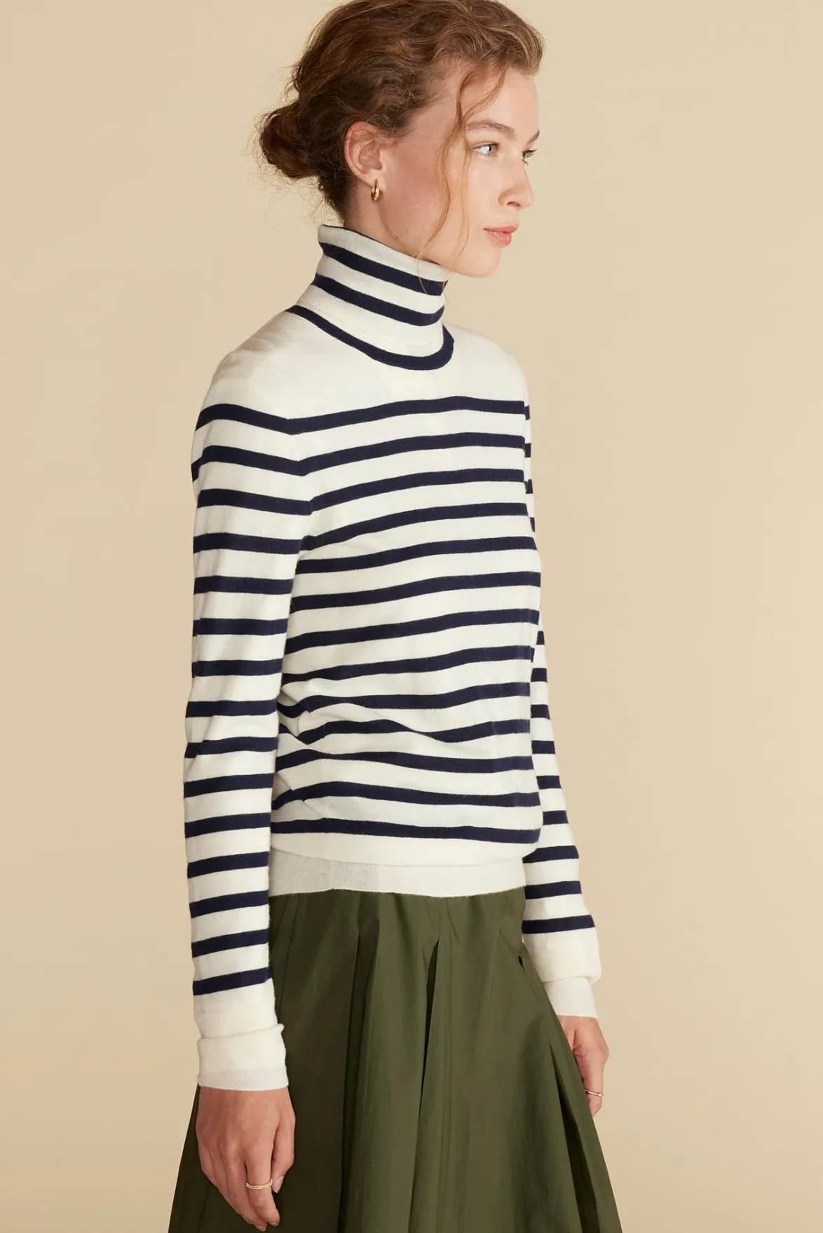Sweaters & Cardigans|Clearance^Amour Vert Carrie Turtleneck Cashmere Sweater IvoryandNavyBlueStripe