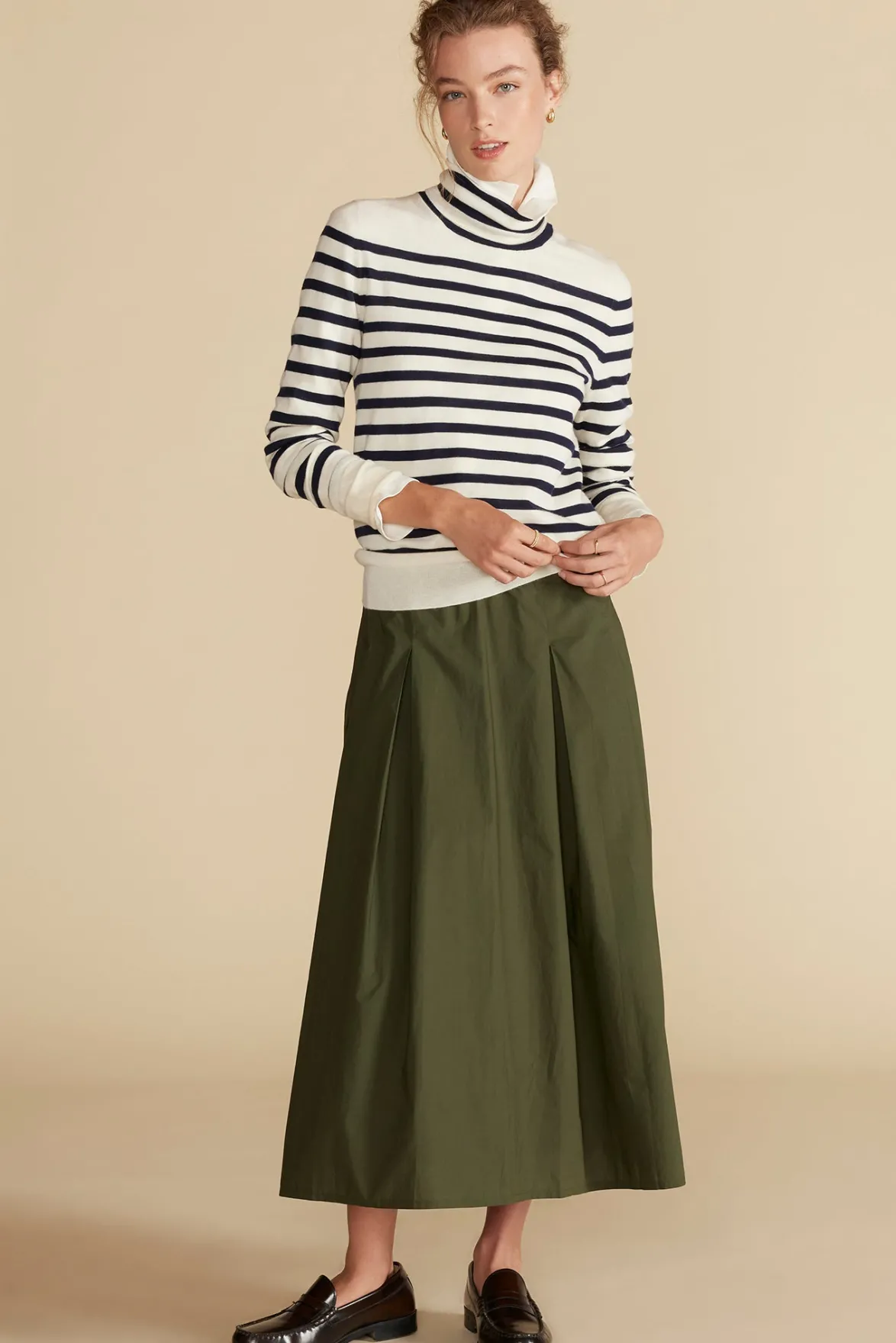 Sweaters & Cardigans|Clearance^Amour Vert Carrie Turtleneck Cashmere Sweater IvoryandNavyBlueStripe