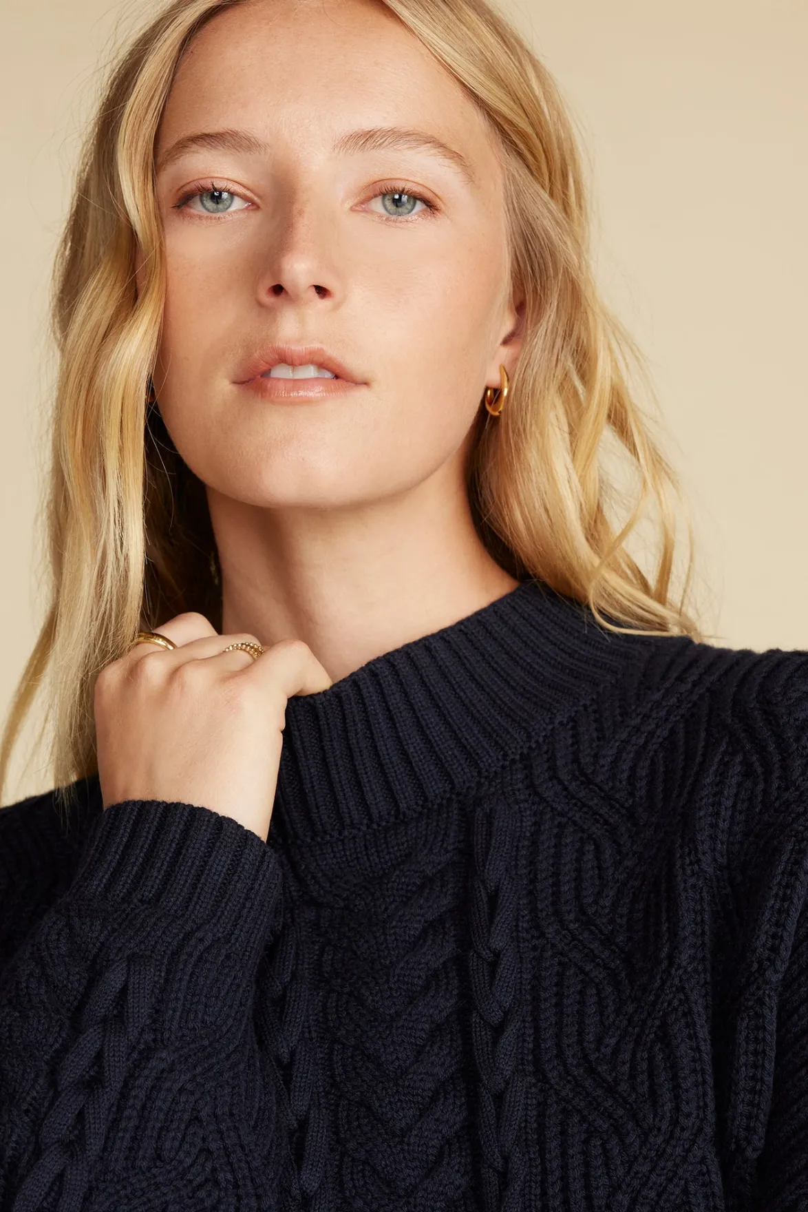 Sweaters & Cardigans^Amour Vert Celeste Cable Cotton Merino Sweater NavyBlue