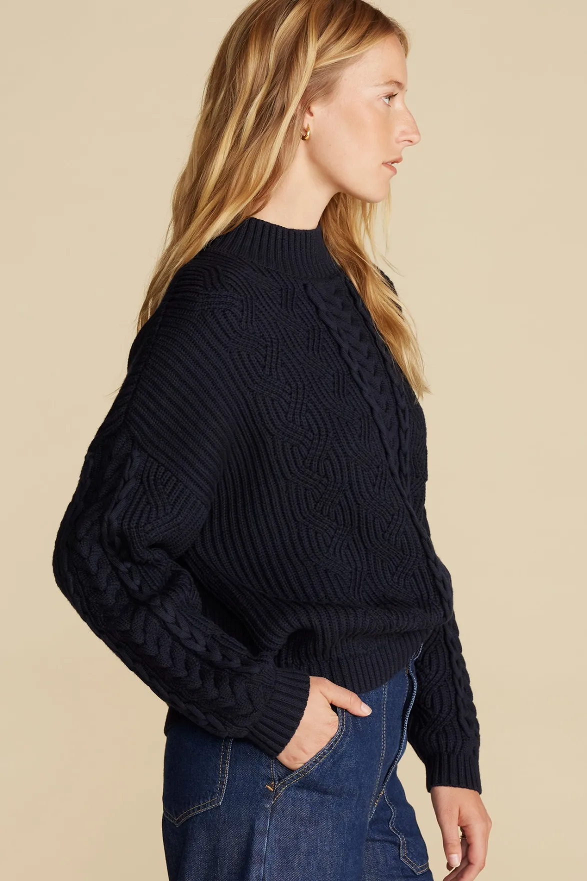 Sweaters & Cardigans^Amour Vert Celeste Cable Cotton Merino Sweater NavyBlue