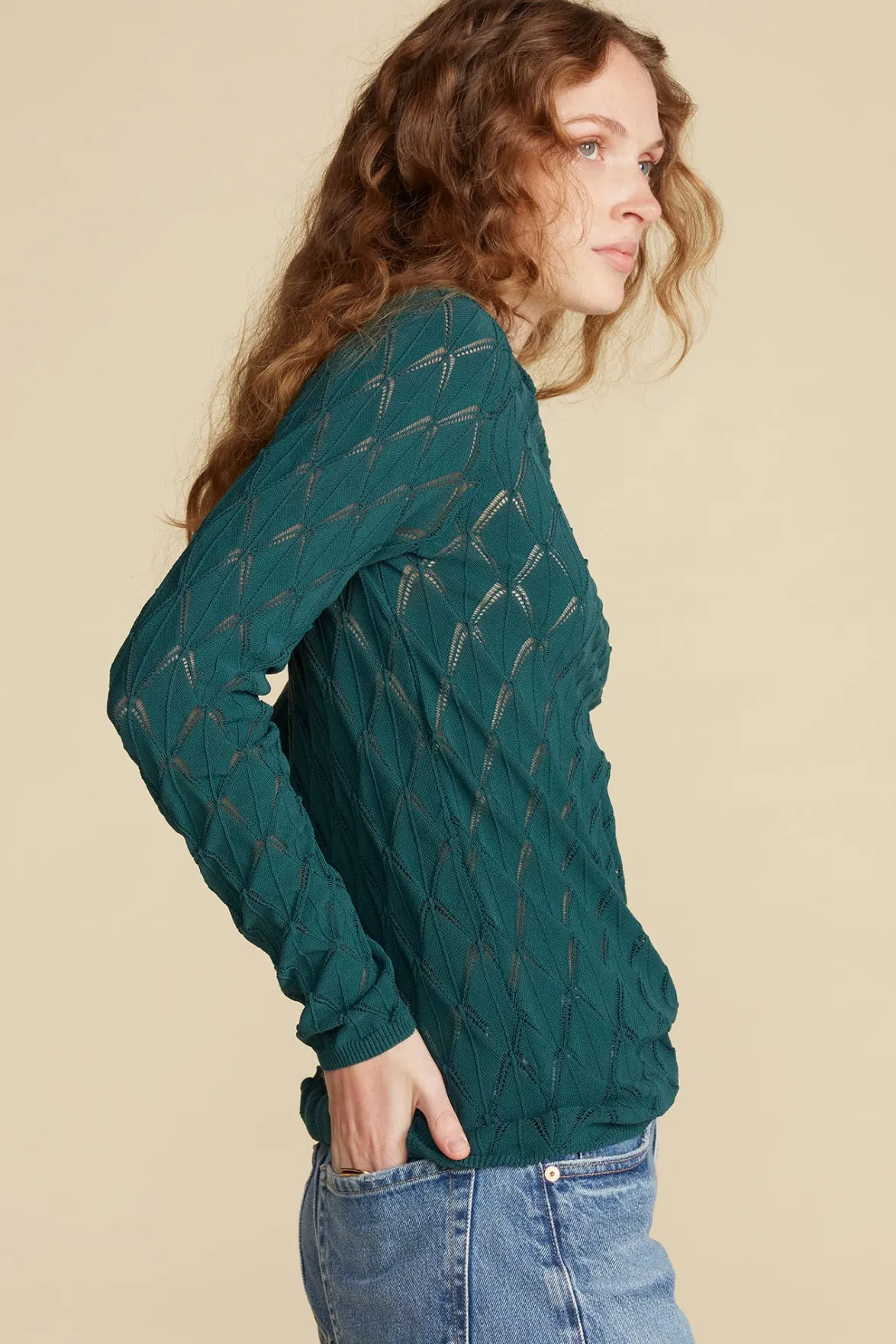Tops^Amour Vert Chaney Diamond Pointelle Top ForestGreen