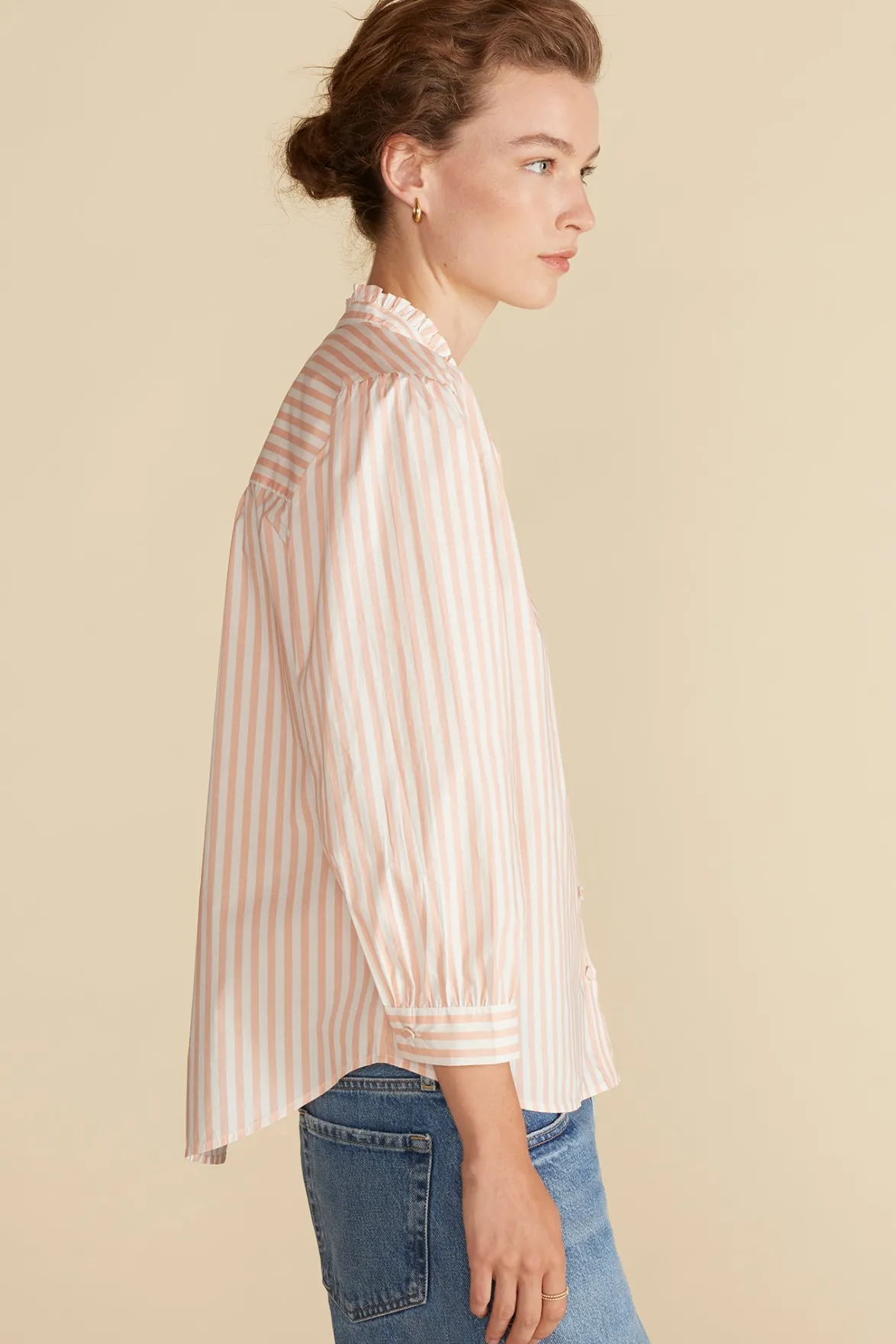 Blouses & Shirts|Tops^Amour Vert Charlotte Organic Cotton Blouse ApricotandIvoryStripe