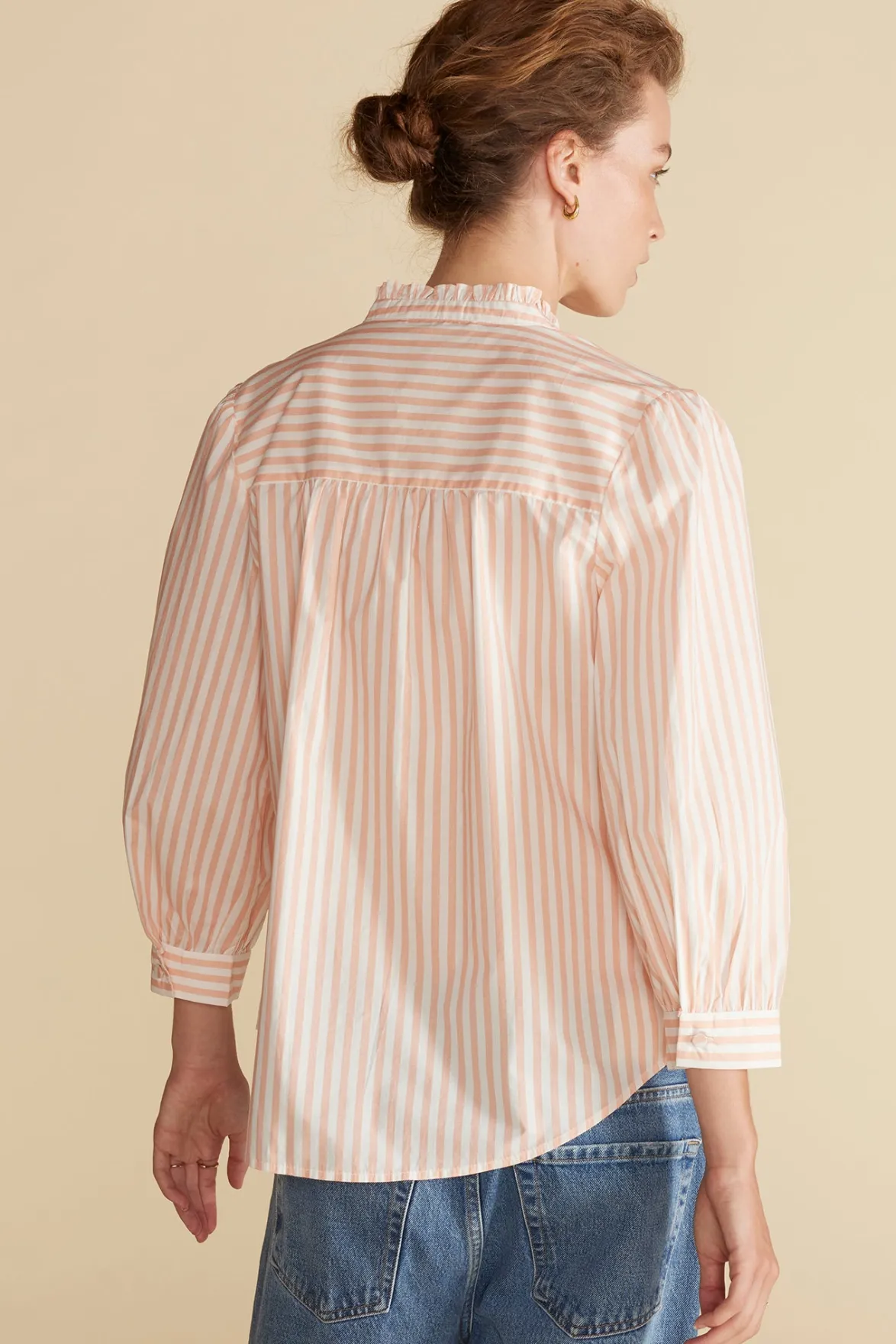 Blouses & Shirts|Tops^Amour Vert Charlotte Organic Cotton Blouse ApricotandIvoryStripe