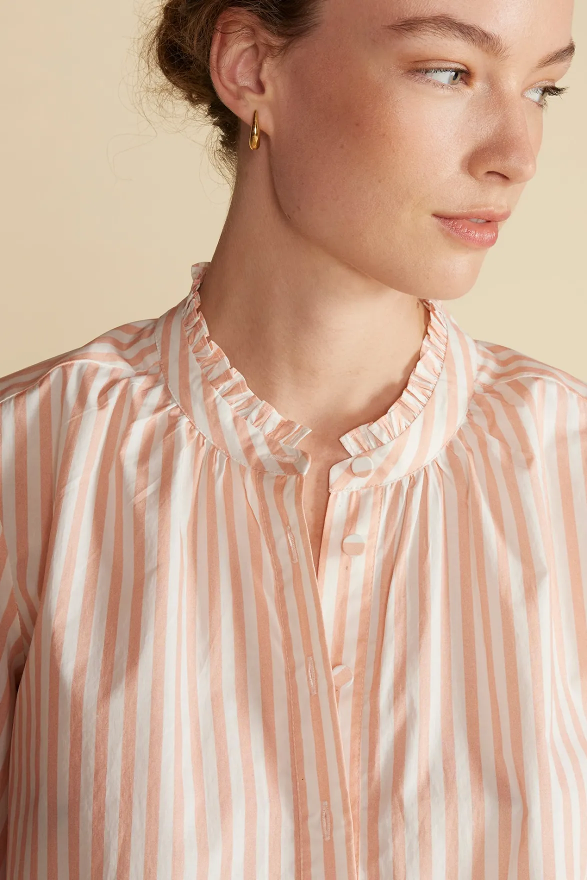 Blouses & Shirts|Tops^Amour Vert Charlotte Organic Cotton Blouse ApricotandIvoryStripe