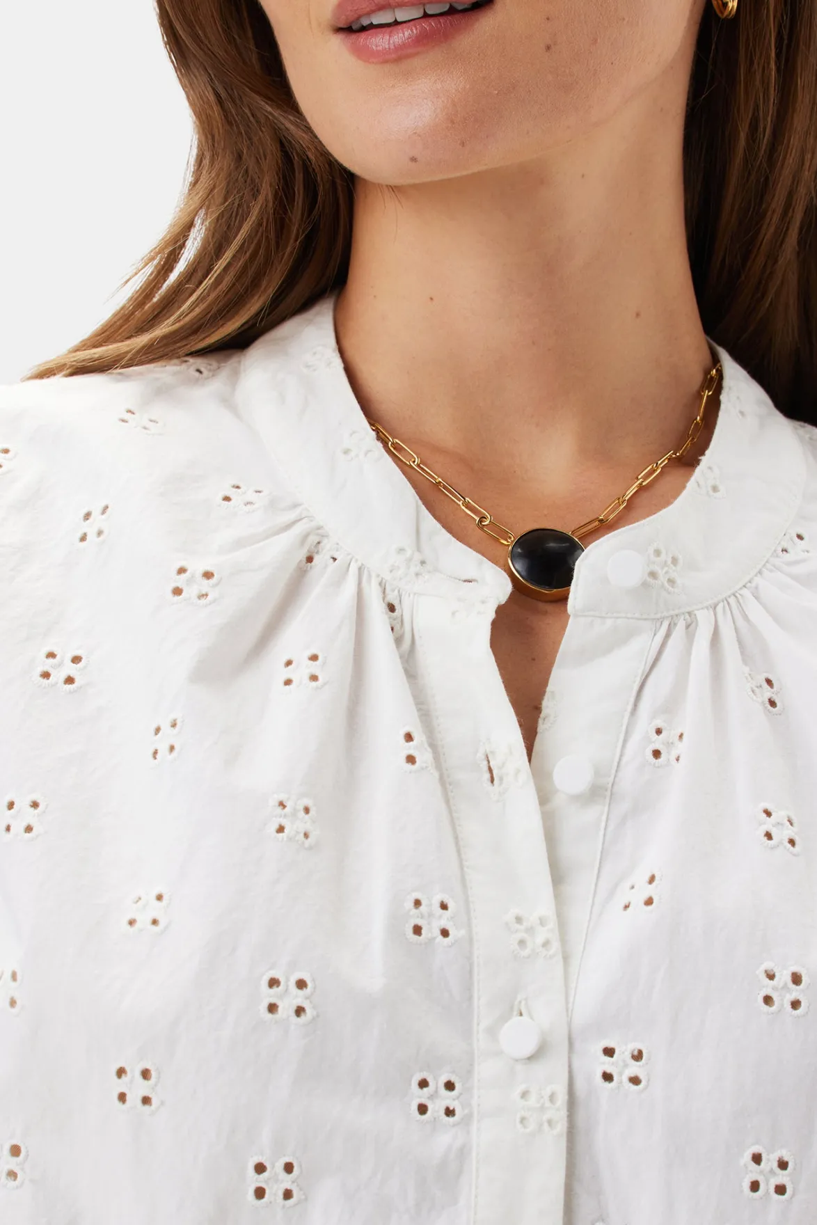 Tops|Clearance^Amour Vert Charlotte Organic Cotton Eyelet Blouse CloverEyeletWhite