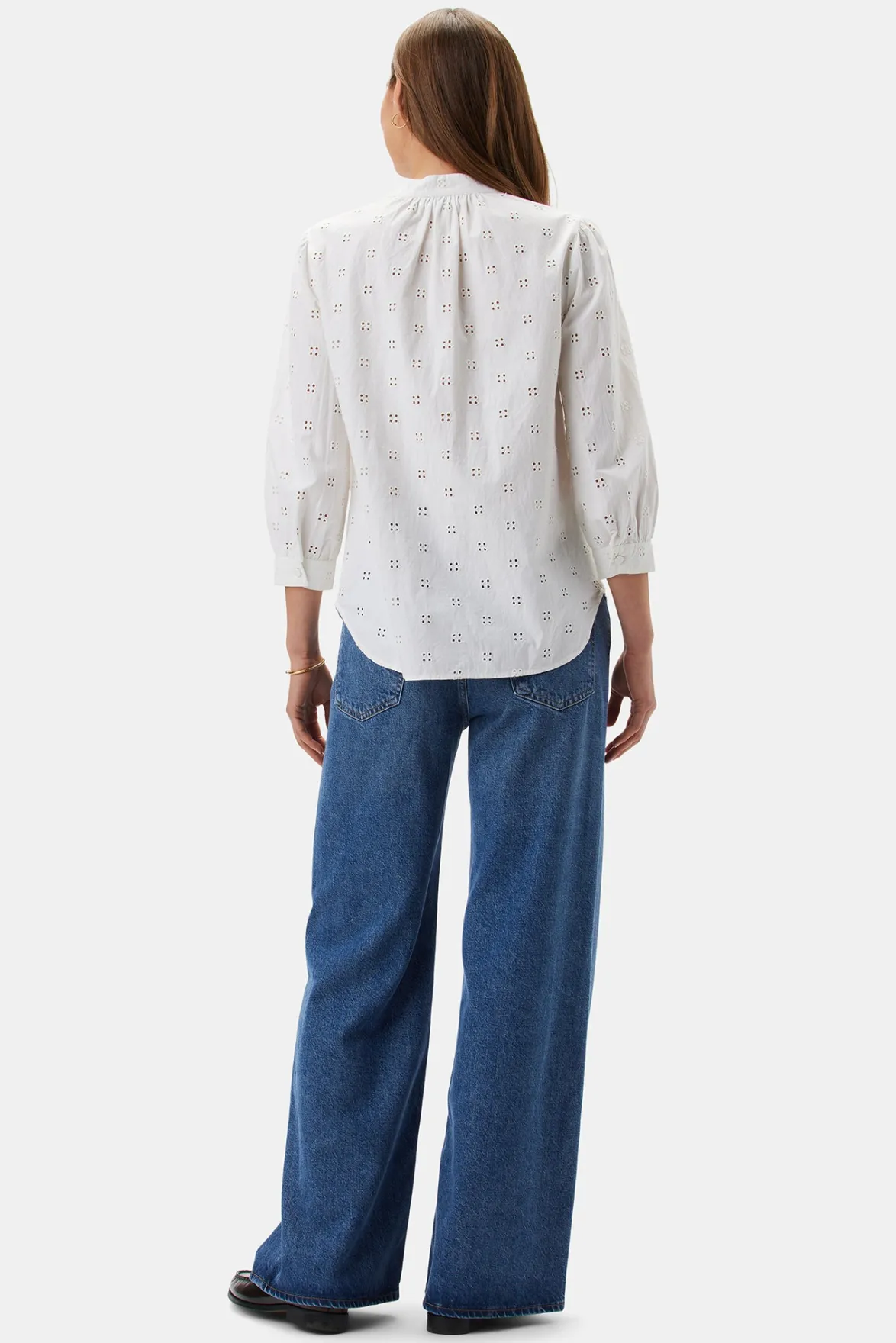 Tops|Clearance^Amour Vert Charlotte Organic Cotton Eyelet Blouse CloverEyeletWhite