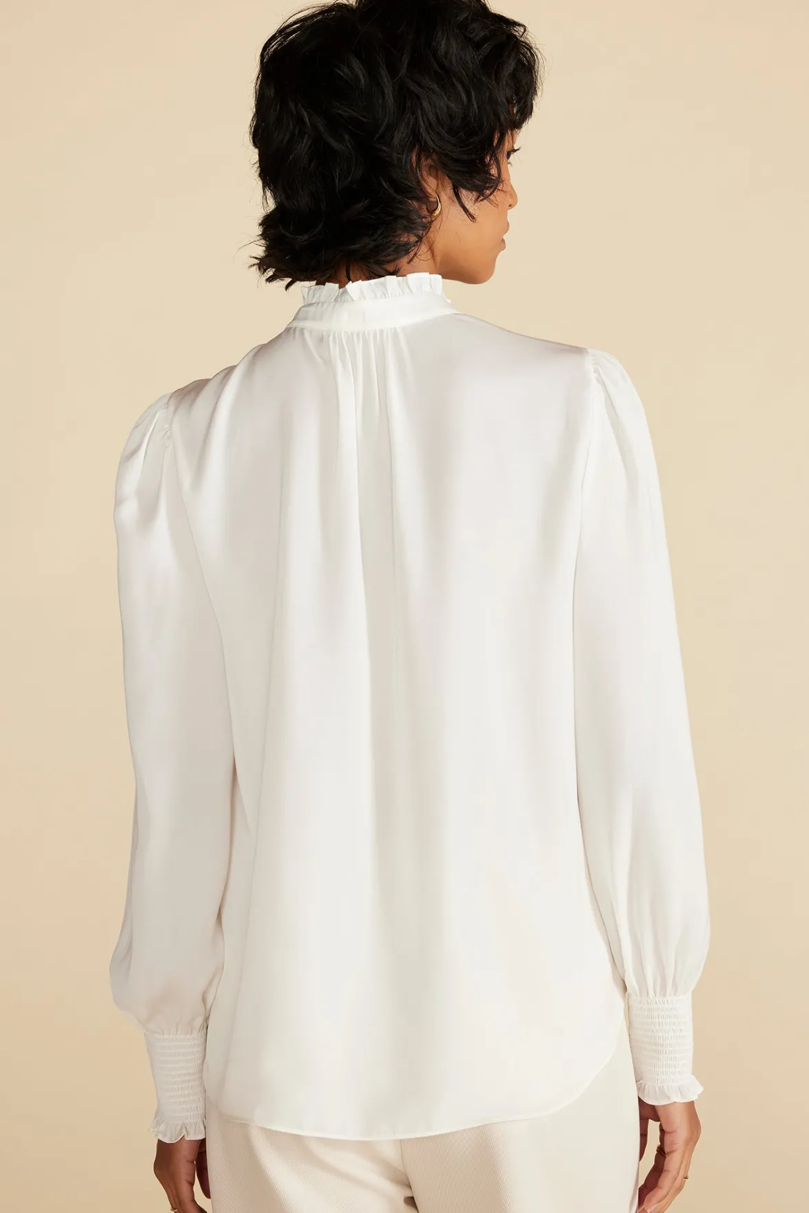 Blouses & Shirts|Tops^Amour Vert Charlotte Ruffled Recycled Sateen Blouse Ivory