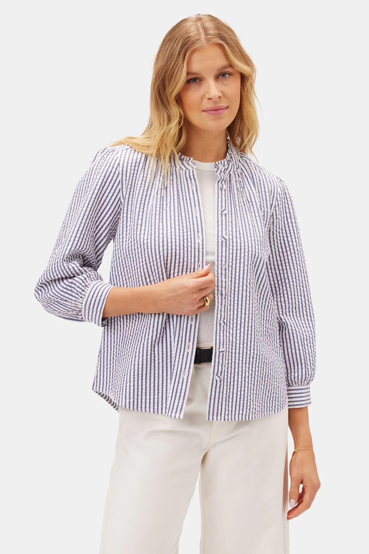 Tops|Clearance^Amour Vert Charlotte Seersucker Blouse BrittanyStripeBlue