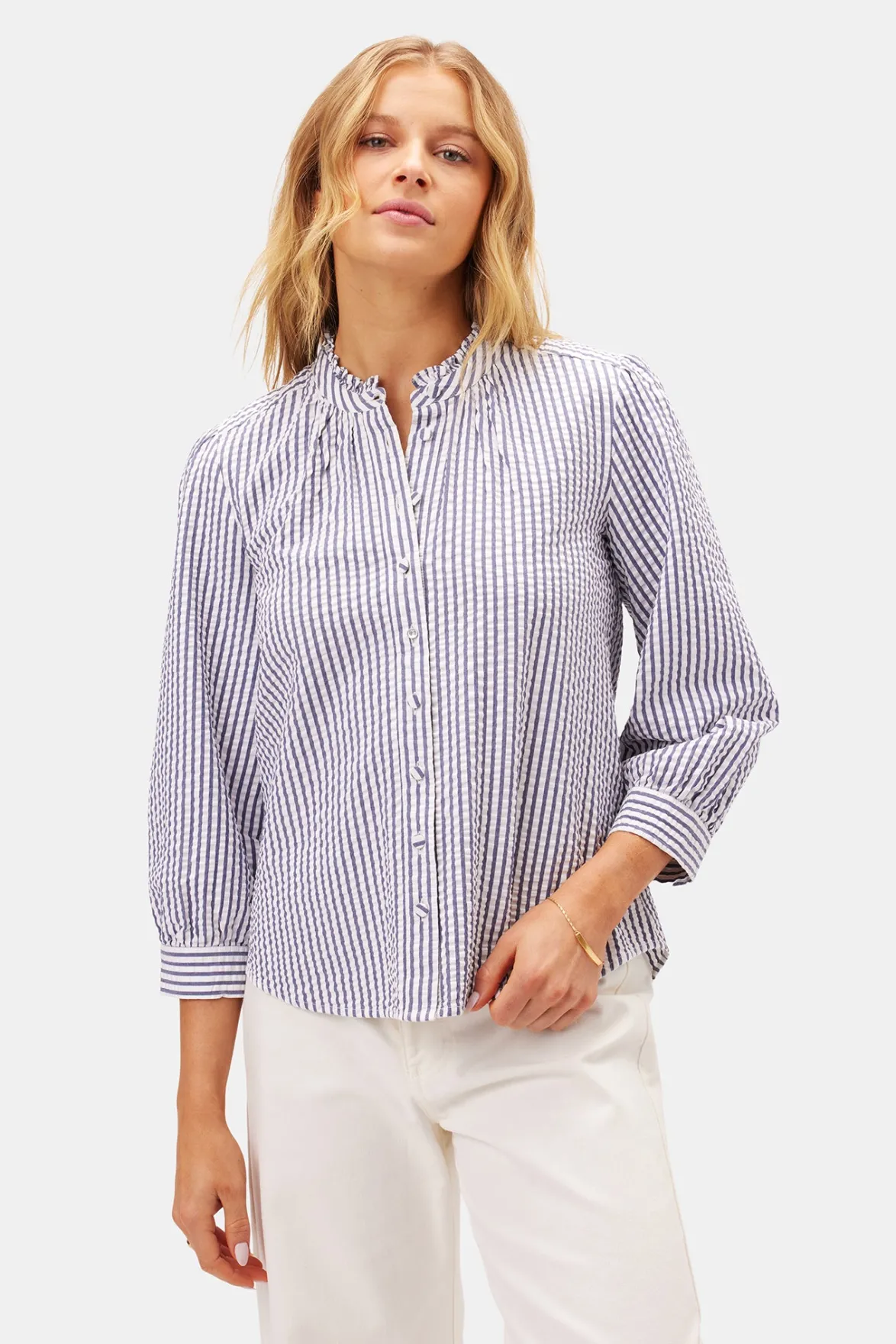Tops|Clearance^Amour Vert Charlotte Seersucker Blouse BrittanyStripeBlue