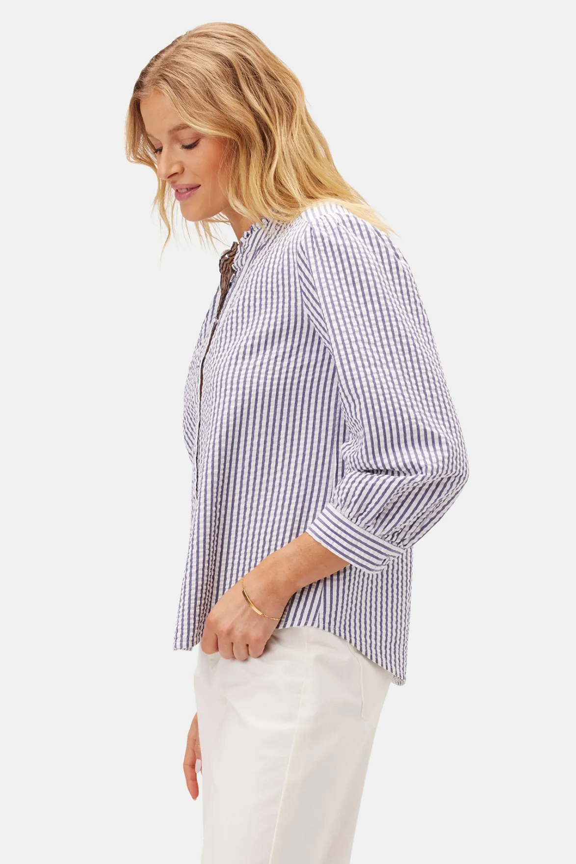 Tops|Clearance^Amour Vert Charlotte Seersucker Blouse BrittanyStripeBlue