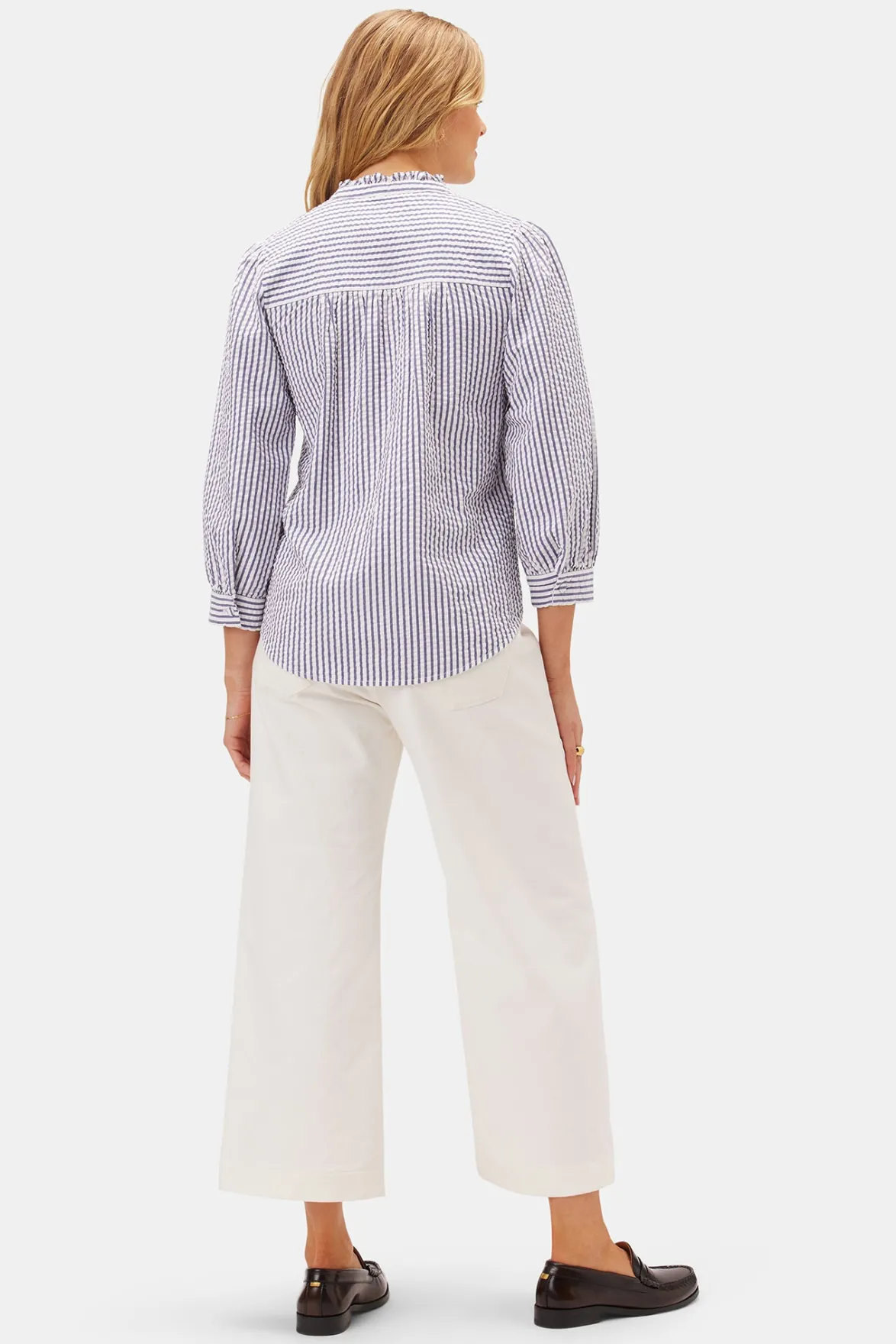 Tops|Clearance^Amour Vert Charlotte Seersucker Blouse BrittanyStripeBlue