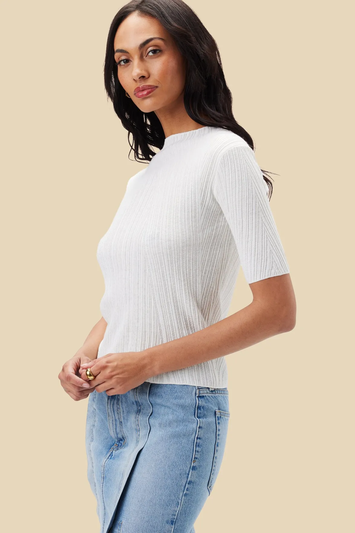Tops|Clearance^Amour Vert Claire Mock Neck Sweater Ivory