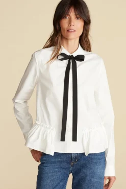Blouses & Shirts|Tops^Amour Vert Cottine Cotton Poplin Tie Blouse White