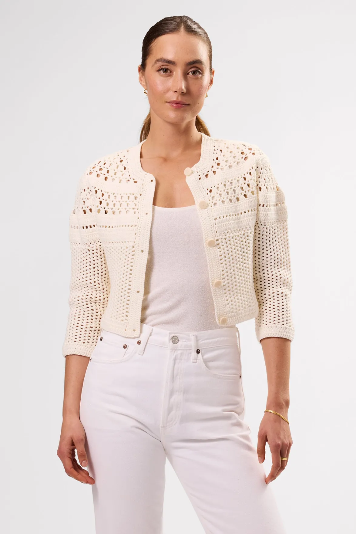 Sweaters & Cardigans|Clearance^Amour Vert Crochet Cardigan Ivory