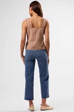 Tops|Clearance^Amour Vert Crochet Trim Cotton Linen Tank Sand