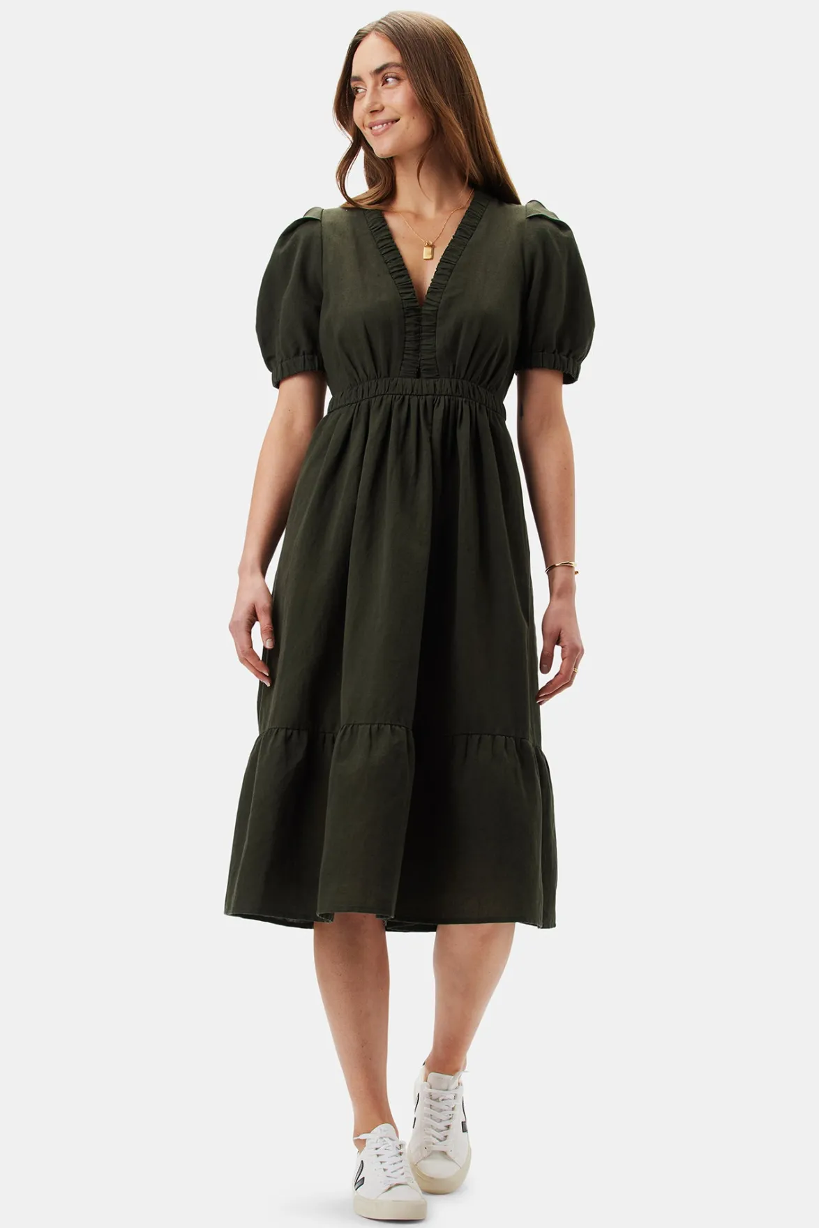 Dresses|Clearance^Amour Vert Danielle Cotton Linen Dress OliveGreen