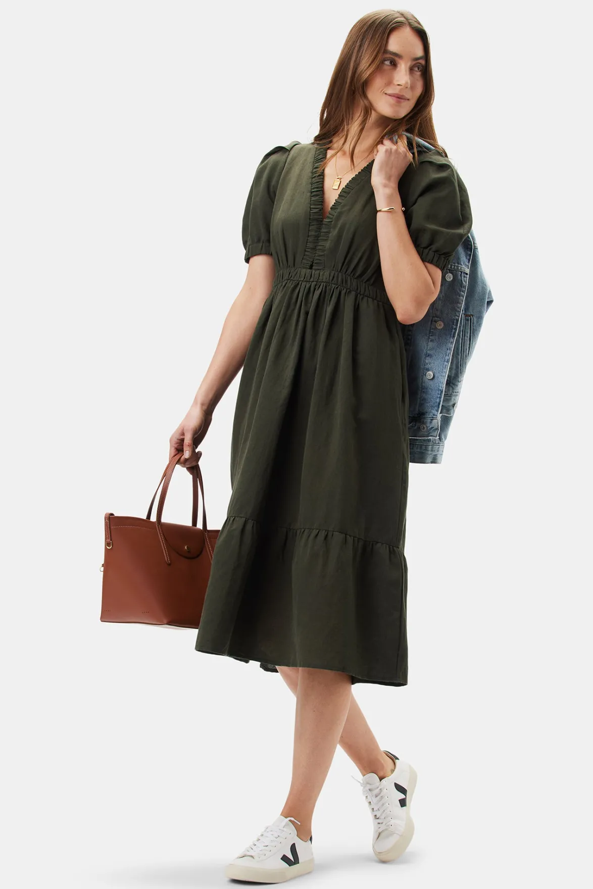 Dresses|Clearance^Amour Vert Danielle Cotton Linen Dress OliveGreen