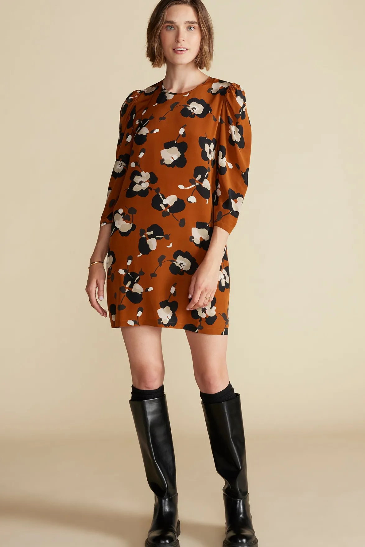 Dresses^Amour Vert Darla Washable Silk Dress AlmondBrownPenseeFloralPrint