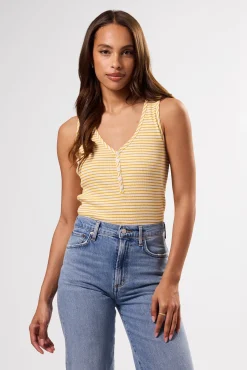 Tops|Clearance^Amour Vert Deacon Organic Cotton Modal Rib Tank CannesStripeNaturalSoleilYellow