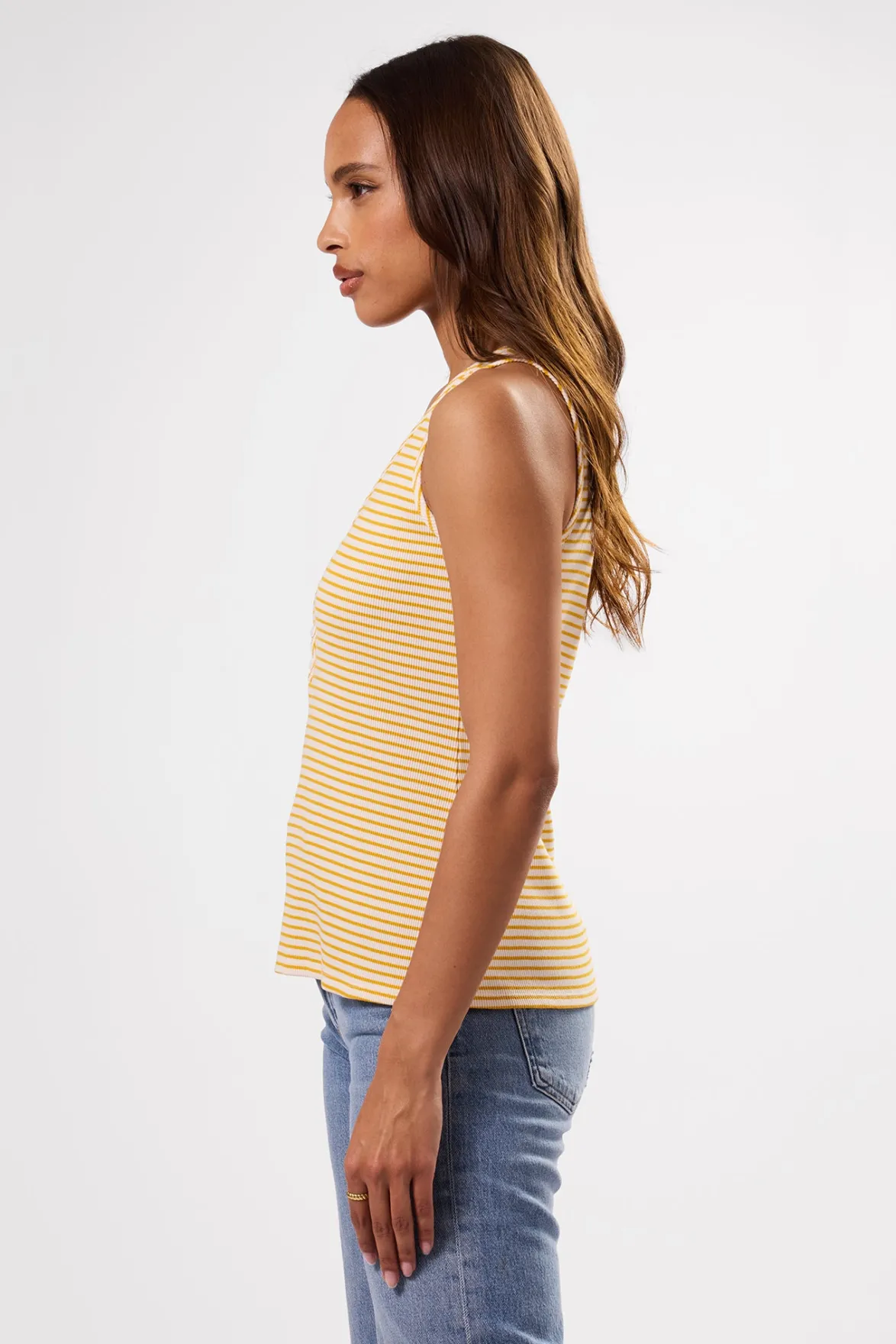 Tops|Clearance^Amour Vert Deacon Organic Cotton Modal Rib Tank CannesStripeNaturalSoleilYellow