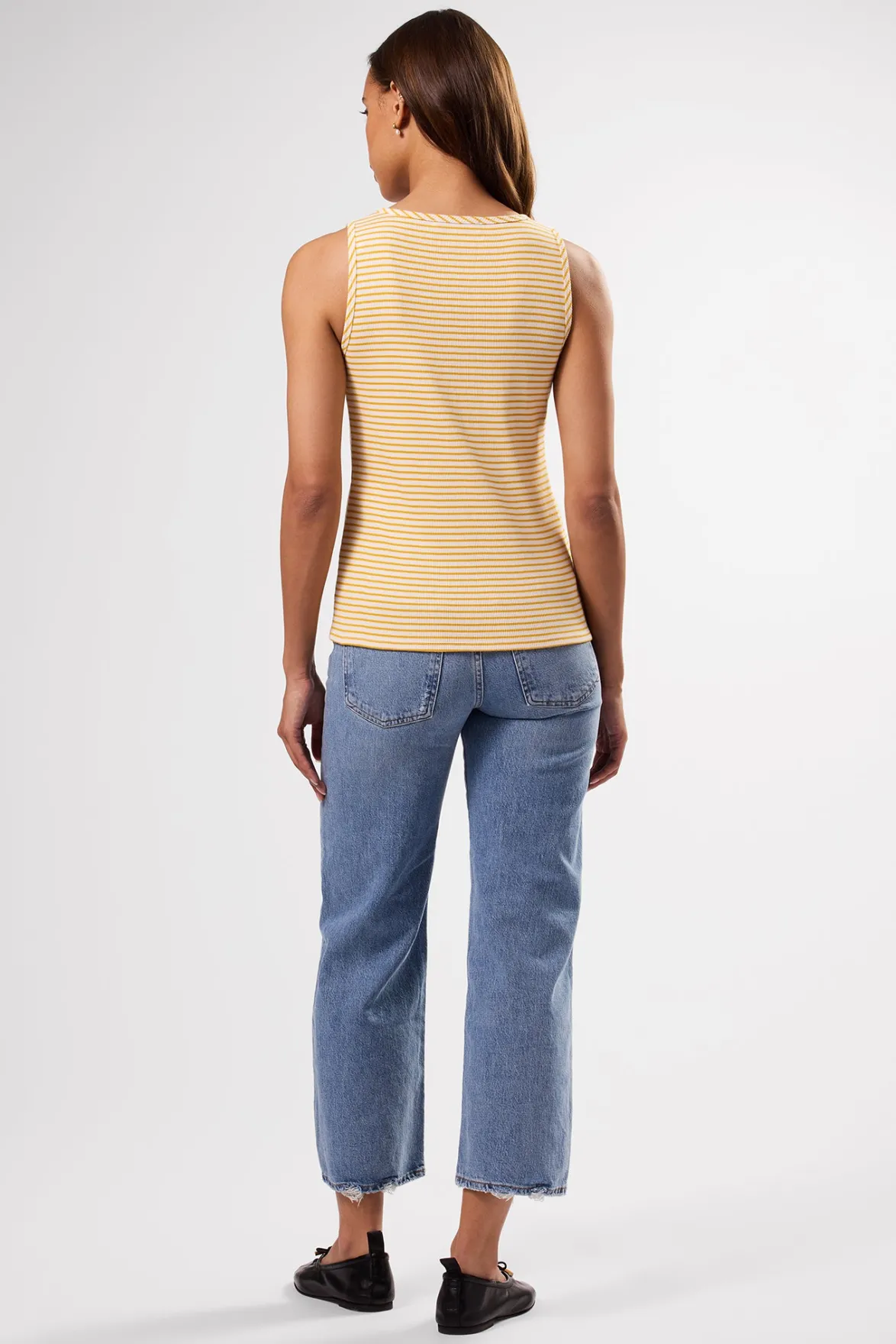 Tops|Clearance^Amour Vert Deacon Organic Cotton Modal Rib Tank CannesStripeNaturalSoleilYellow