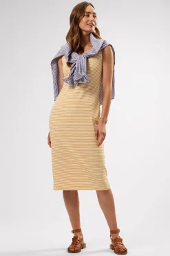 Dresses|Clearance^Amour Vert Deacon Organic Cotton Modal Rib Dress CannesStripeNaturalSoleilYellow