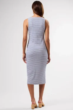 Dresses|Clearance^Amour Vert Deacon Organic Cotton Modal Rib Dress CannesStripeNaturalAegeanBlue