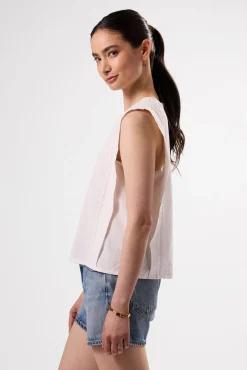 Tops|Clearance^Amour Vert Detailed Cotton Linen Tank Top White