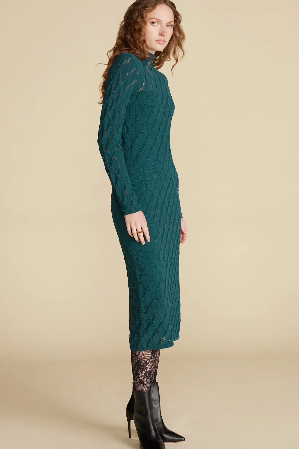 Dresses^Amour Vert Dore Diamond Pointelle Midi Dress ForestGreen