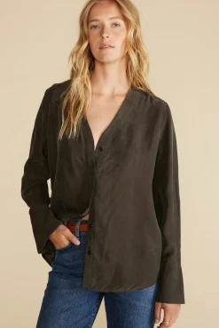 Blouses & Shirts|Tops^Amour Vert Dree Cupro V Neck Blouse OliveGreen