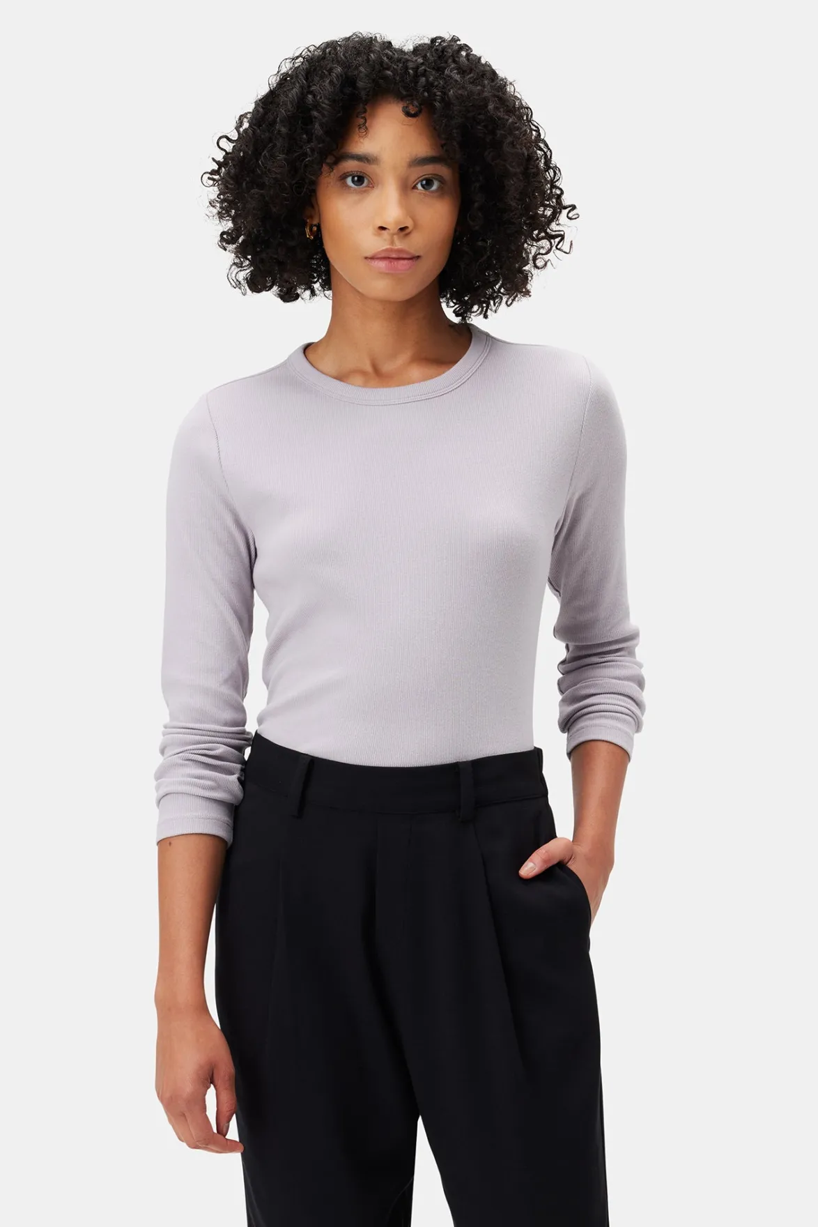 Tops|Tees^Amour Vert Eleanor Long Sleeve Baby Rib Tee Lilac