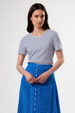 Tops|Tees^Amour Vert Eleanor Organic Cotton Modal Rib Tee CannesStripeNaturalAegeanBlue