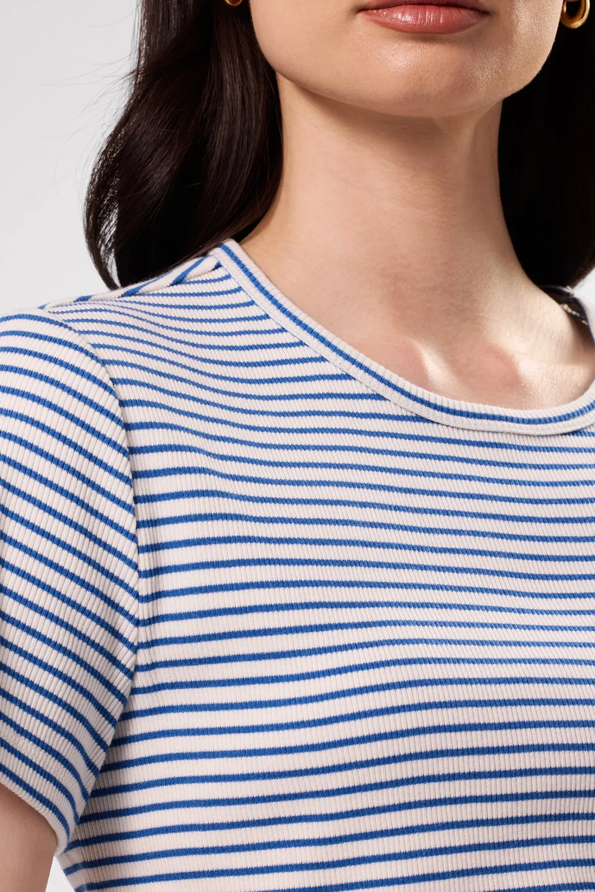 Tops|Tees^Amour Vert Eleanor Organic Cotton Modal Rib Tee CannesStripeNaturalAegeanBlue
