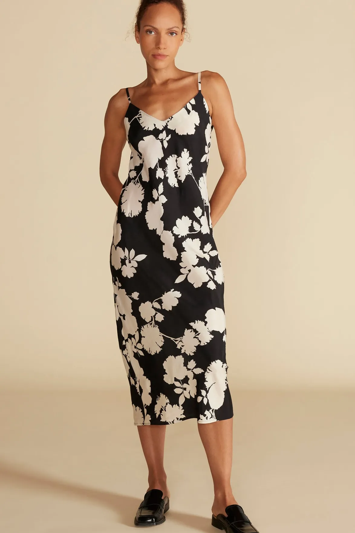Dresses^Amour Vert Eloise Cupro Slip Dress BlackandIvoryRosePrint