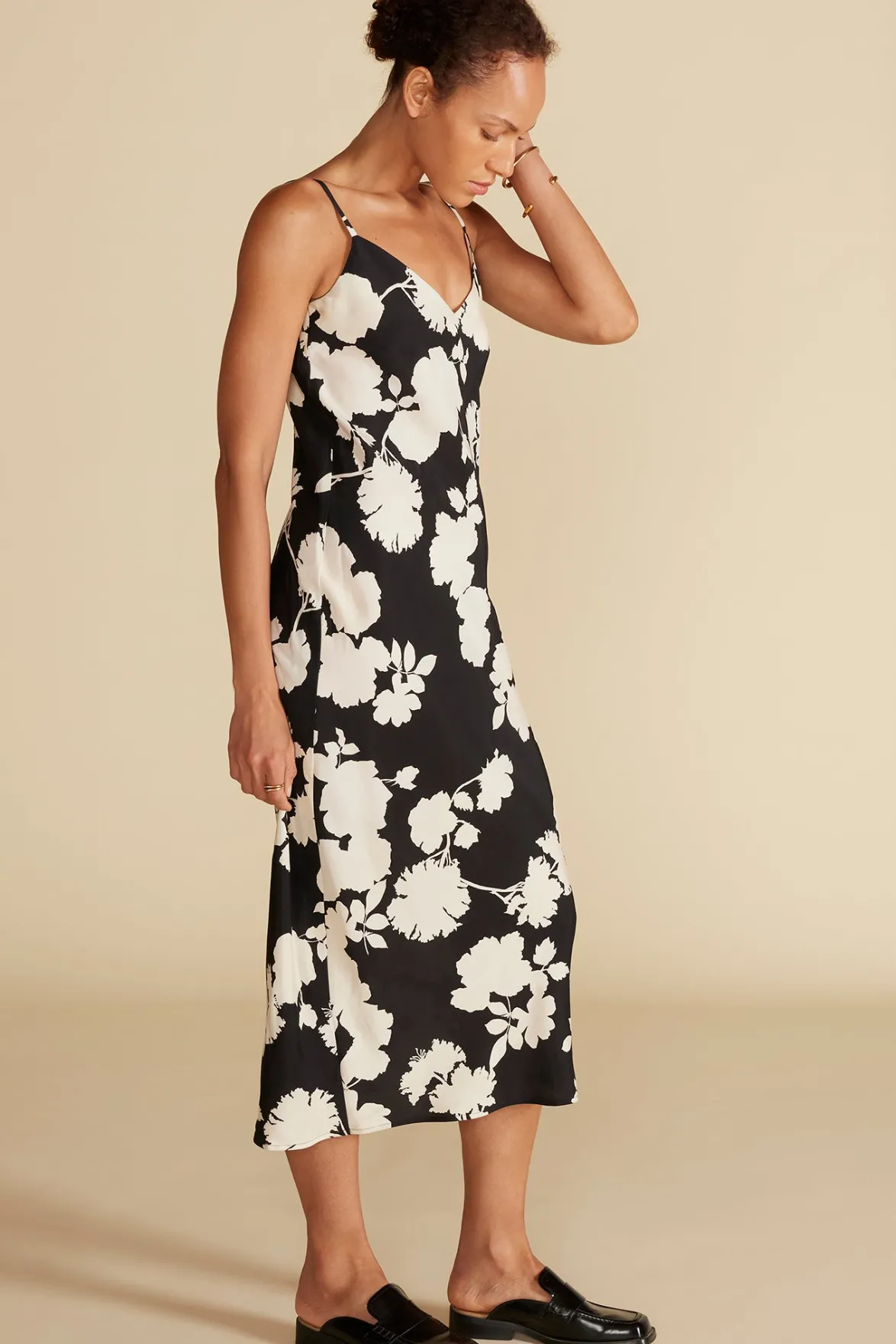 Dresses^Amour Vert Eloise Cupro Slip Dress BlackandIvoryRosePrint