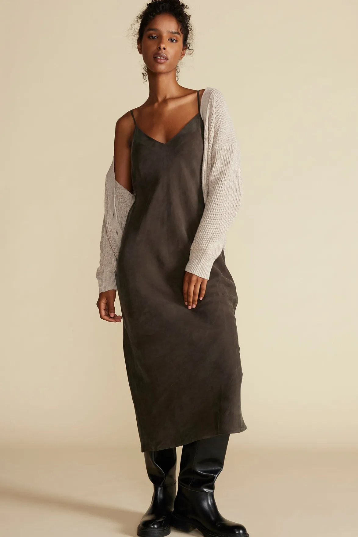 Dresses^Amour Vert Eloise Cupro Slip Dress OliveGreen