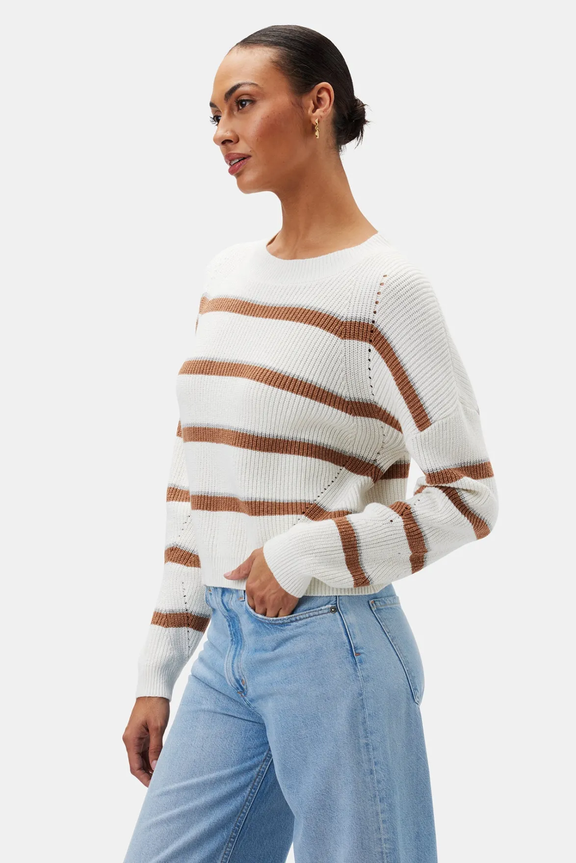 Sweaters & Cardigans|Clearance^Amour Vert Emma Striped Sweater IvoryTanGrayStripe