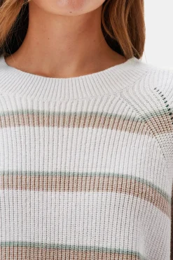 Sweaters & Cardigans|Clearance^Amour Vert Emma Striped Sweater IvoryGreenTanStripe