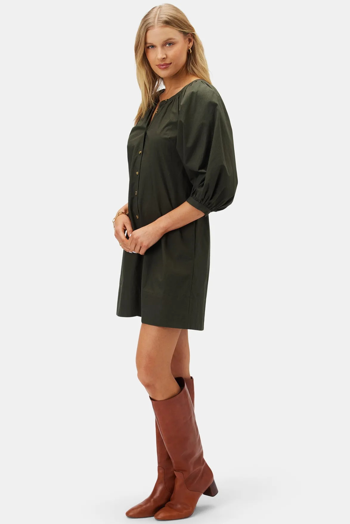 Dresses|Clearance^Amour Vert Esther Organic Cotton Poplin Dress OliveGreen