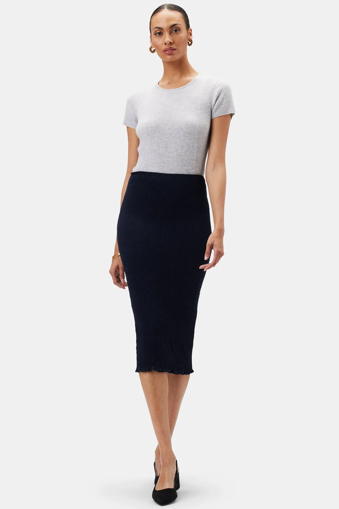 Skirts|Clearance^Amour Vert Eunice Smocked Skirt Slate